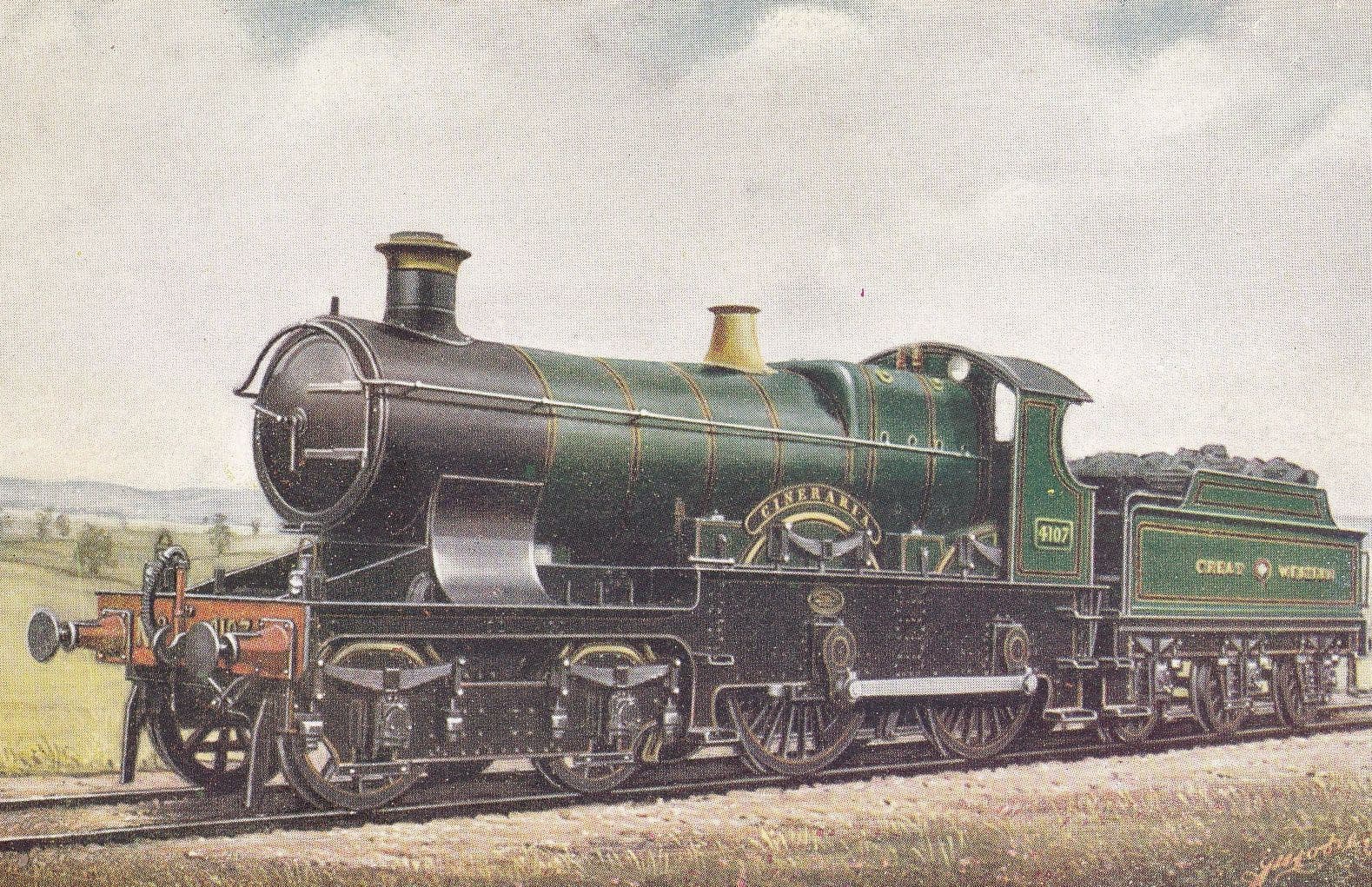 GWR Cineraria Train 4-4-0 No 4107 Swindon Built Painting Postcard