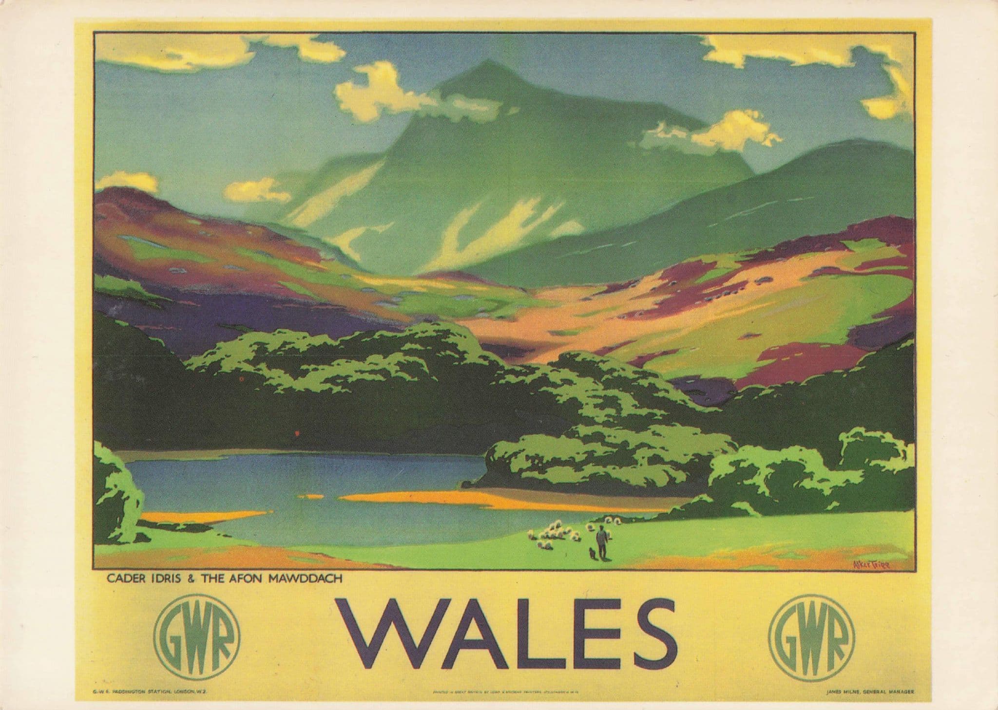 GWR Great Western Railway Wales Mountains Travel Poster Postcard