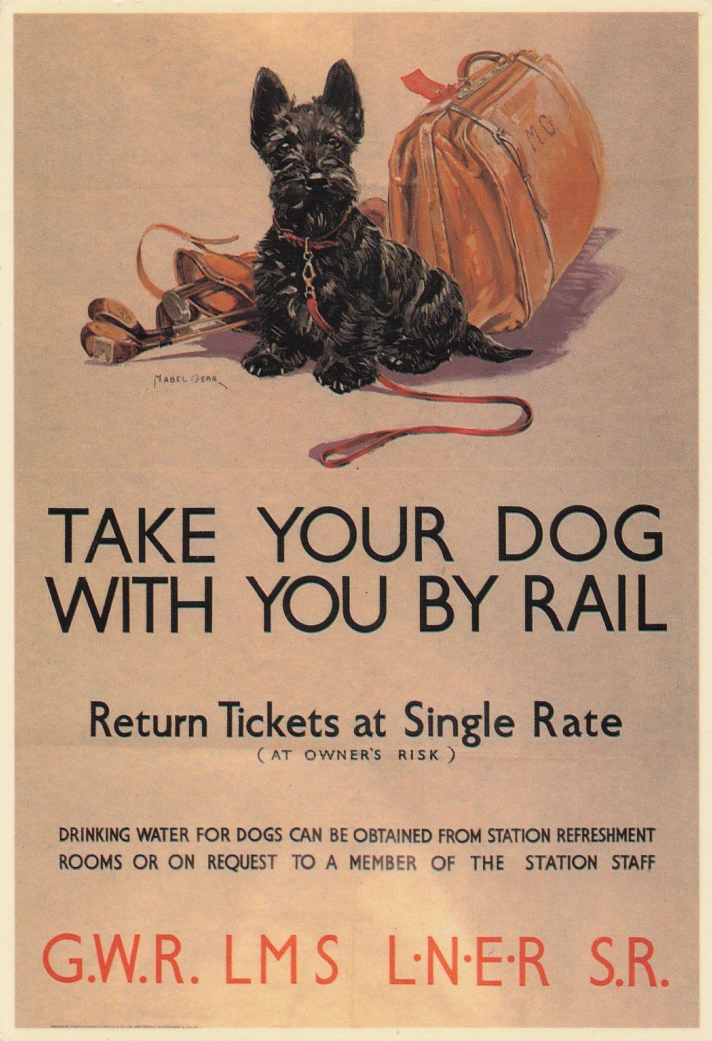 GWR LMS LNER SR Take Your Dog By Train Railway Poster Transport Postcard