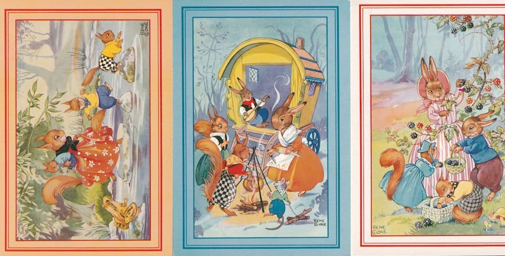 Gypsy Romany Fishing Bunny Rabbit 3x Postcard s