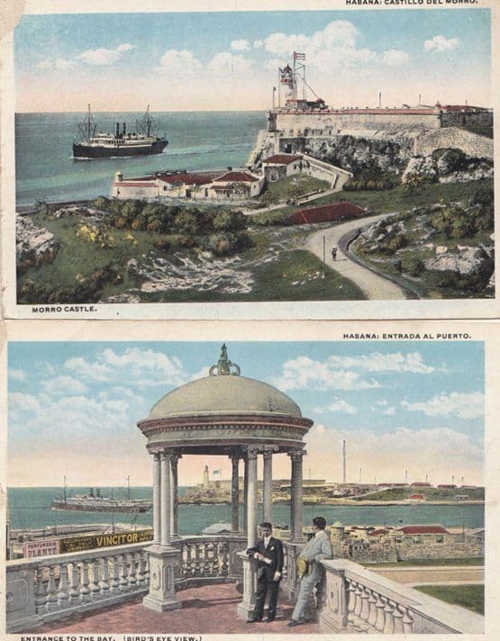 Habana Havana Ships at Morro Castle Bay Entrance Birds Eye View 2 Old Postcard s