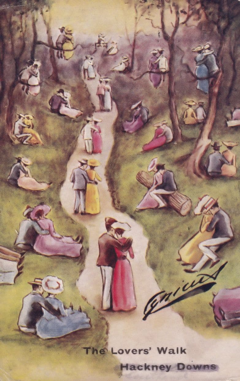 Hackney Downs Lovers Walk East London Old Comic Romance Postcard