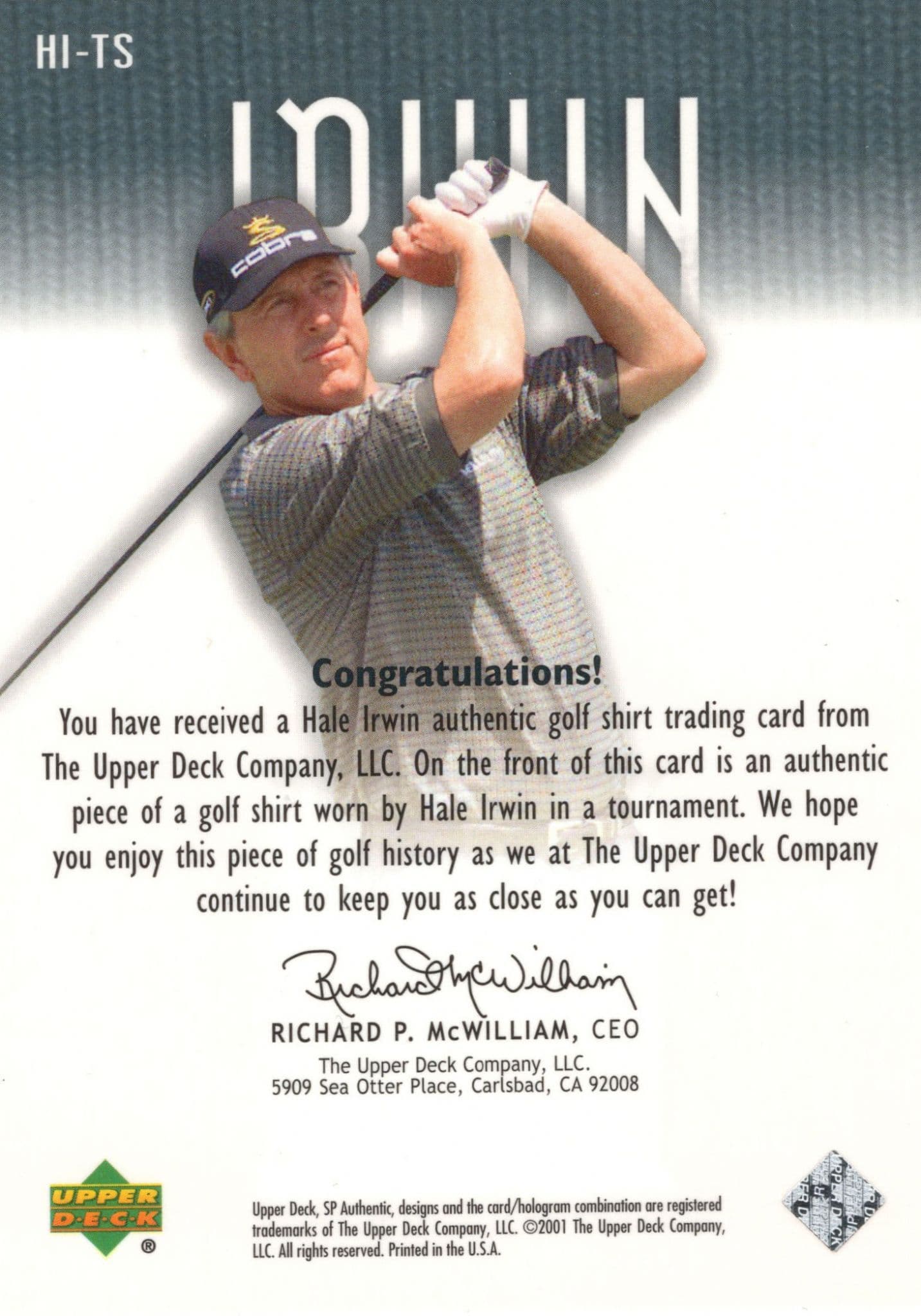 Hale Irwin 2001 Tour Swatch Worn Shirt Golf Rare Limited Edition Card