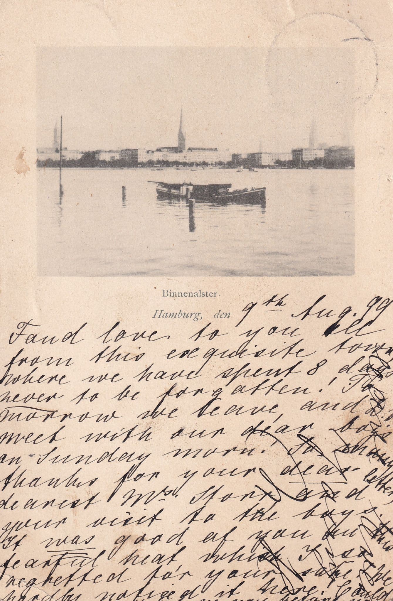 Hamburg 1899 Victorian Boat Sailing River German Postcard