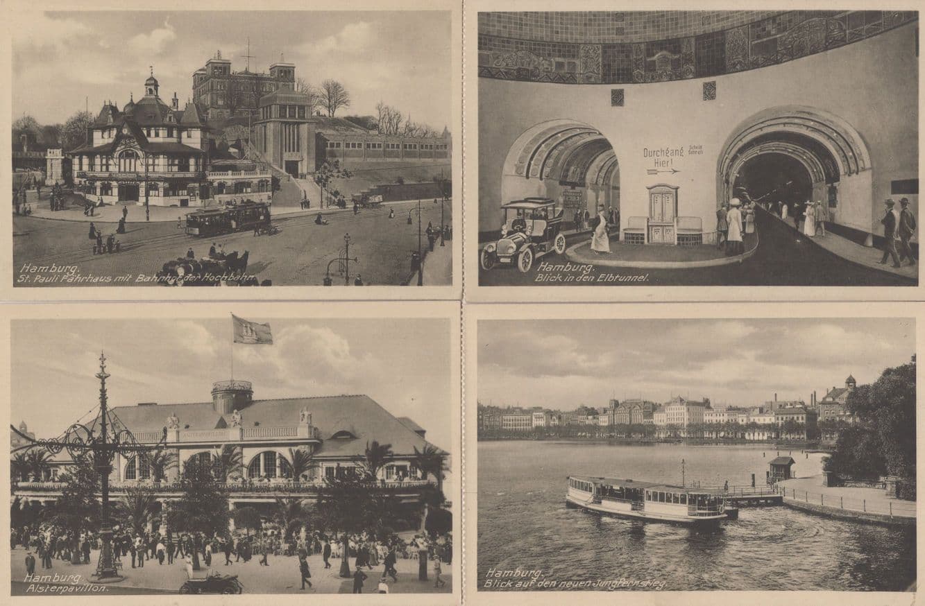 Hamburg Alsterpavillion Boat Ferry Tunnel 4x German Old Postcard s