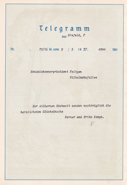 Hamburg Chamber Of Commerce Swastika Military Ship 1937 German Telegram