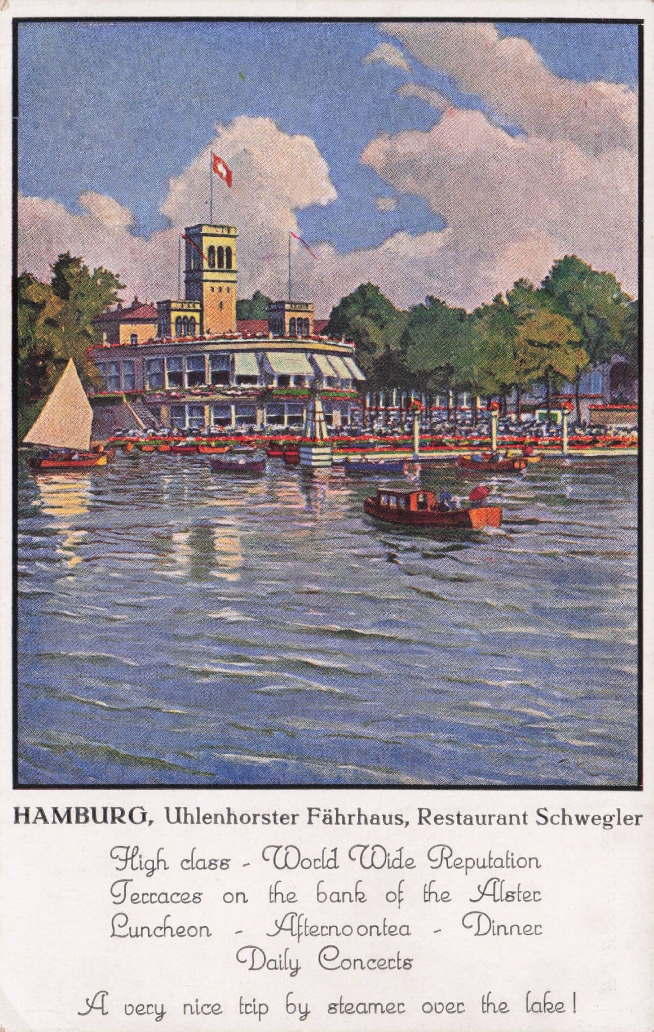 Hamburg Ship Restaurant Old German Boat Trips Advertising Postcard