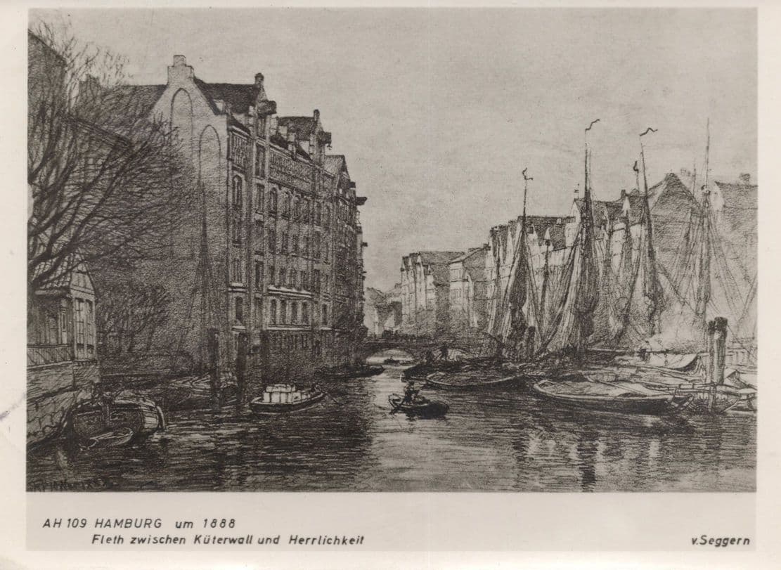 Hamburg Ships German 1888 Painting Real Photo Postcard