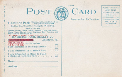 Hamilton Park American New Homes Allentown PA USA Old Advertising Postcard
