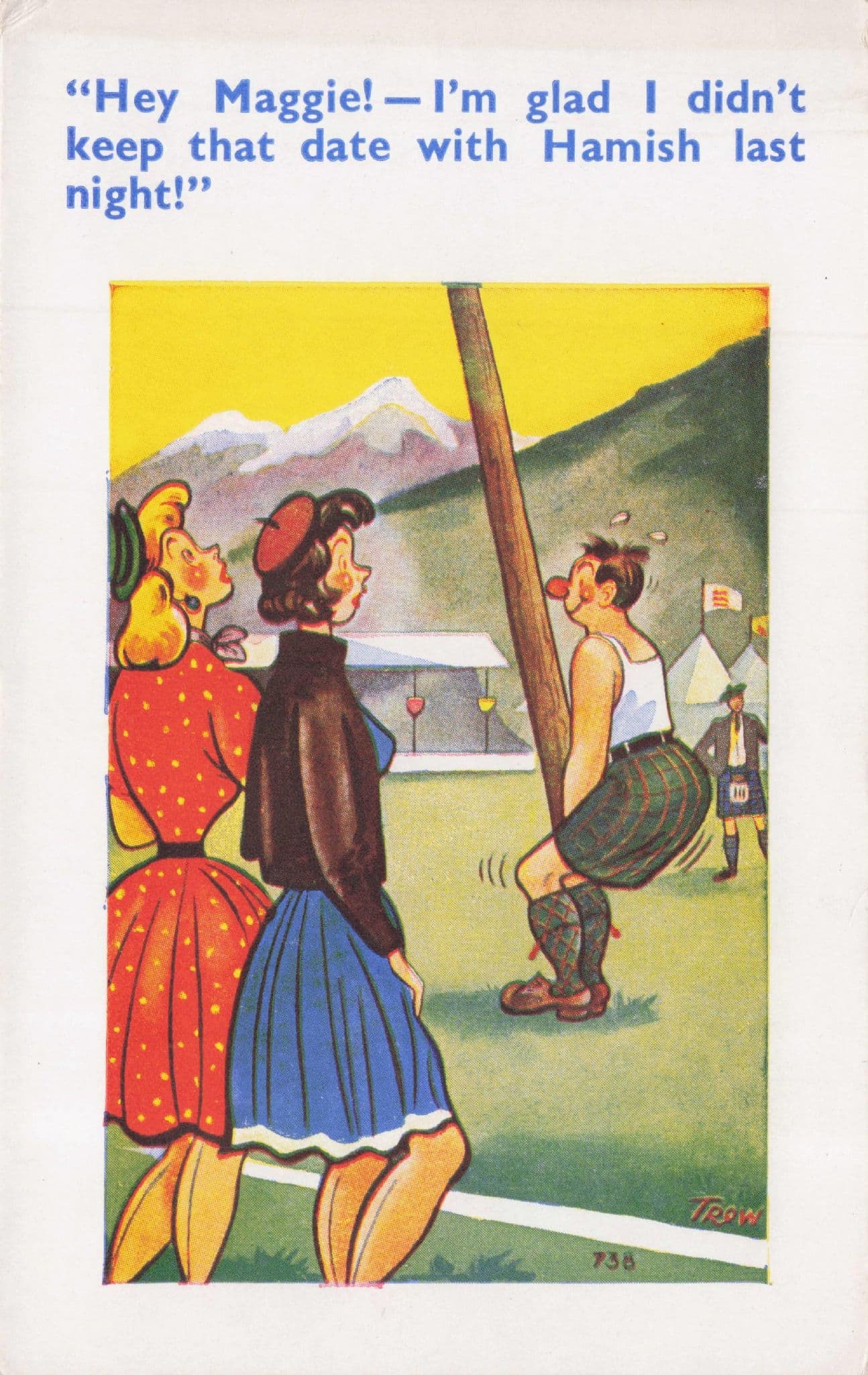 Hamish Scottish Strongman Games 1960s Sports Comic Postcard