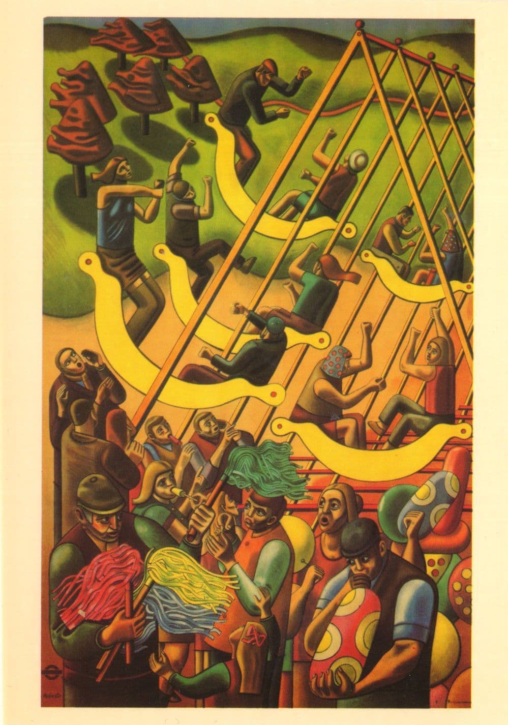 Hampstead 1950s Fairground Fairs London Underground Transport Painting Postcard