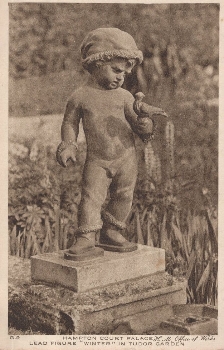 Hampton Court Palace Lead Figure Winter In Tudor Garden Statue Postcard