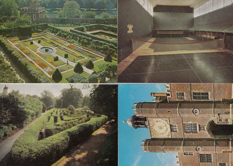 Hampton Court Palace The Maze Gardens Clock Sports Tennis Club 4x Postcard s