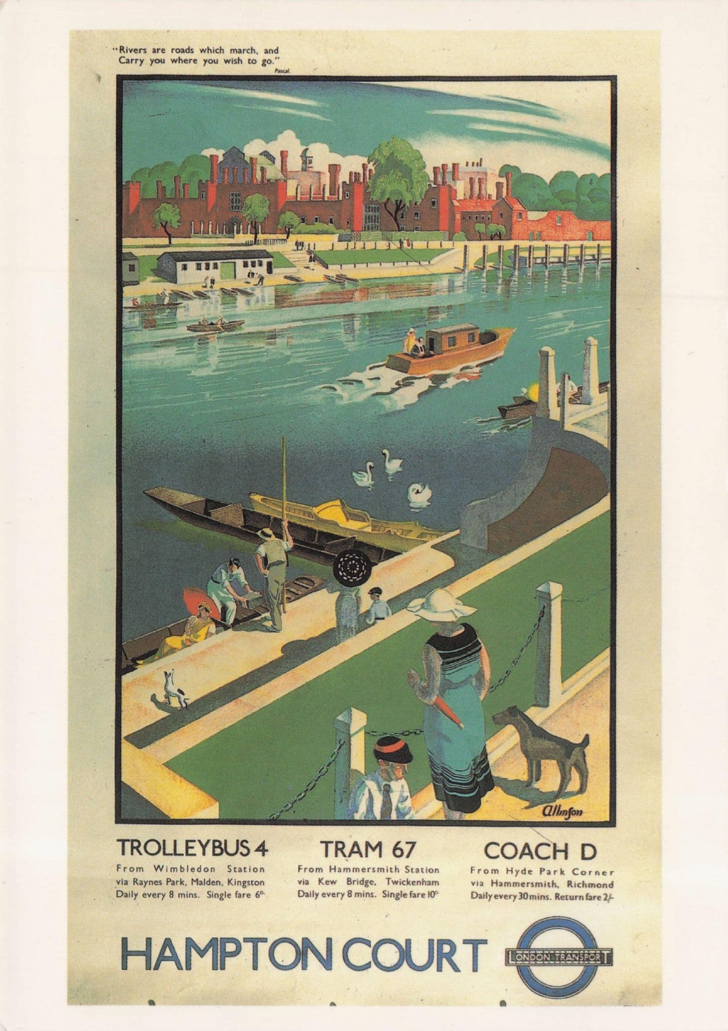 Hampton Court River 1935 London Transport Poster Postcard