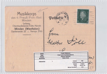 Handel Musikkorps Minden Westfalen German Old Postcard