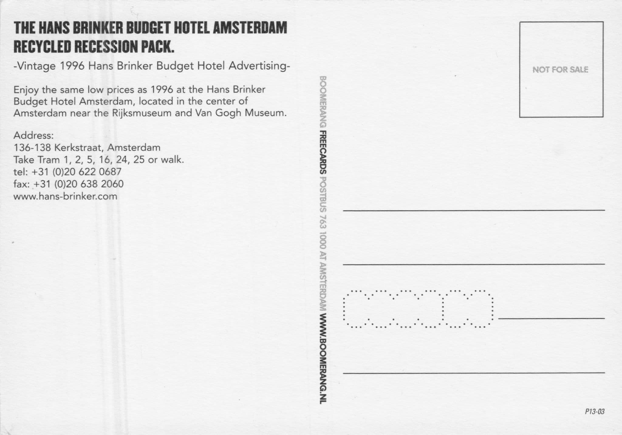 Hans Brinker Budget Hotel Amsterdam Now Has Beds Advertising Postcard