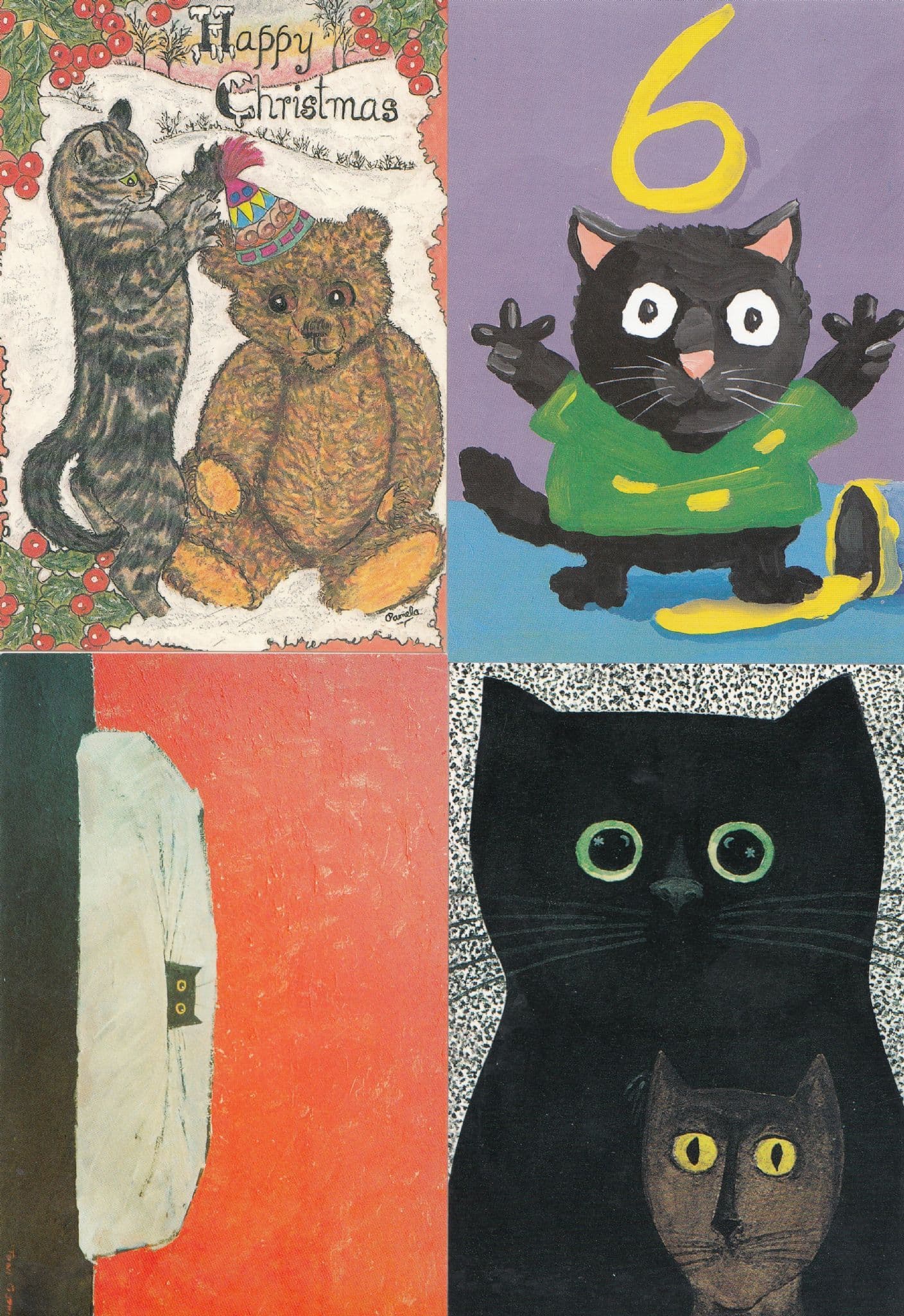 Happy Christmas 4x Cat Counting Puzzled Peeping 4x Postcard s