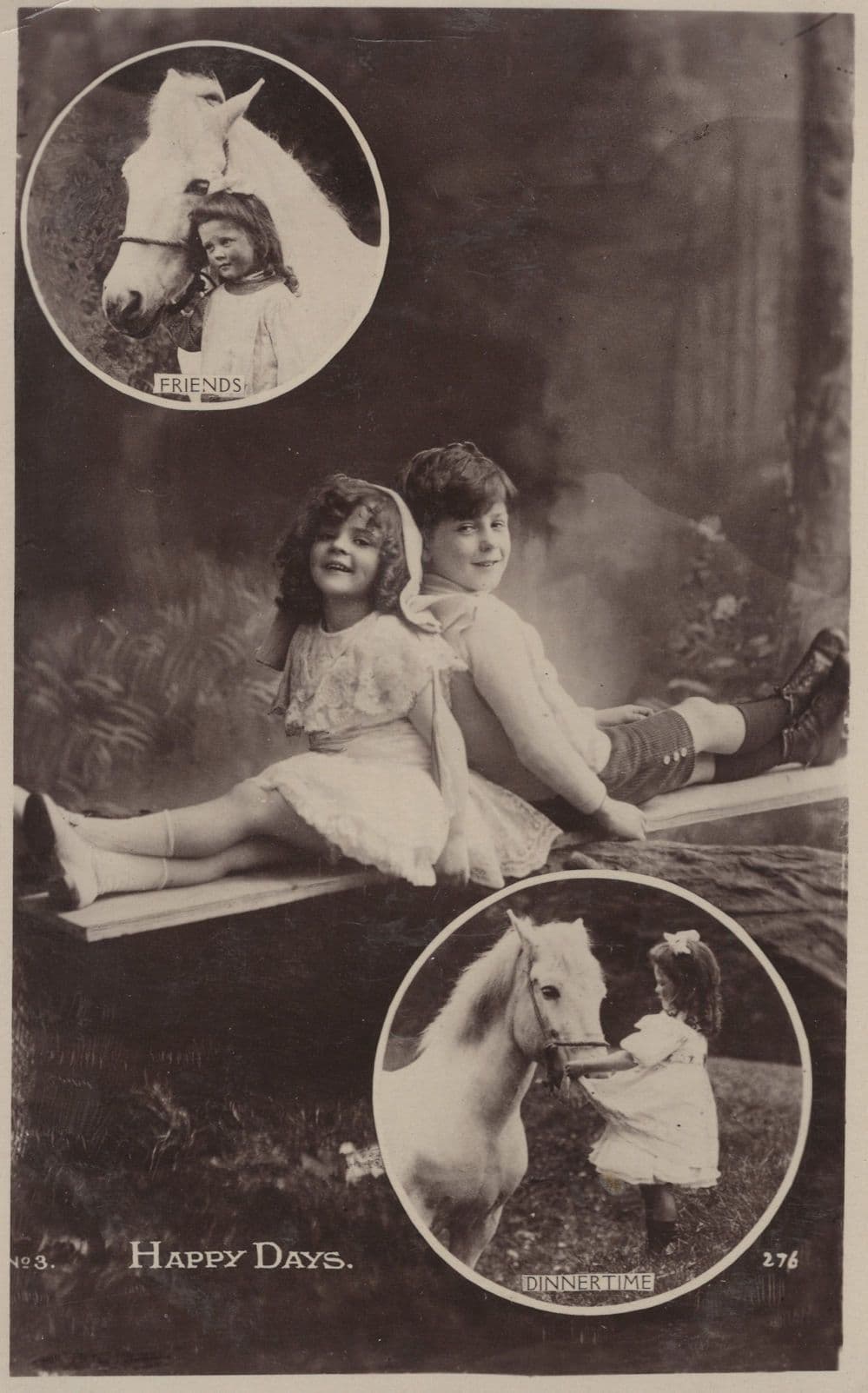 Happy Days Children With Horse Horses Old Real Photo Postcard