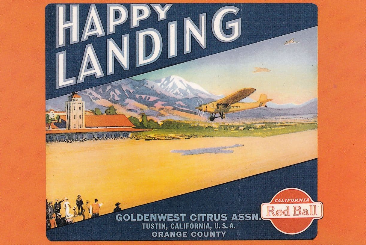 Happy Landing Red Ball Citrus Fruit Plane Advertising Postcard