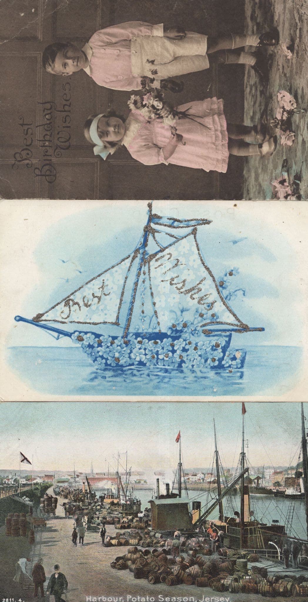 Harbour Potato Season Jersey Ship Greetings 3x Old Postcard s