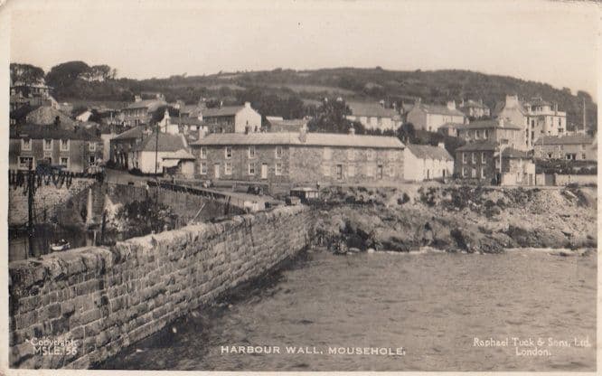 Harbour Wall Mousehole Real Photo Old WW2 Cornwall Postcard