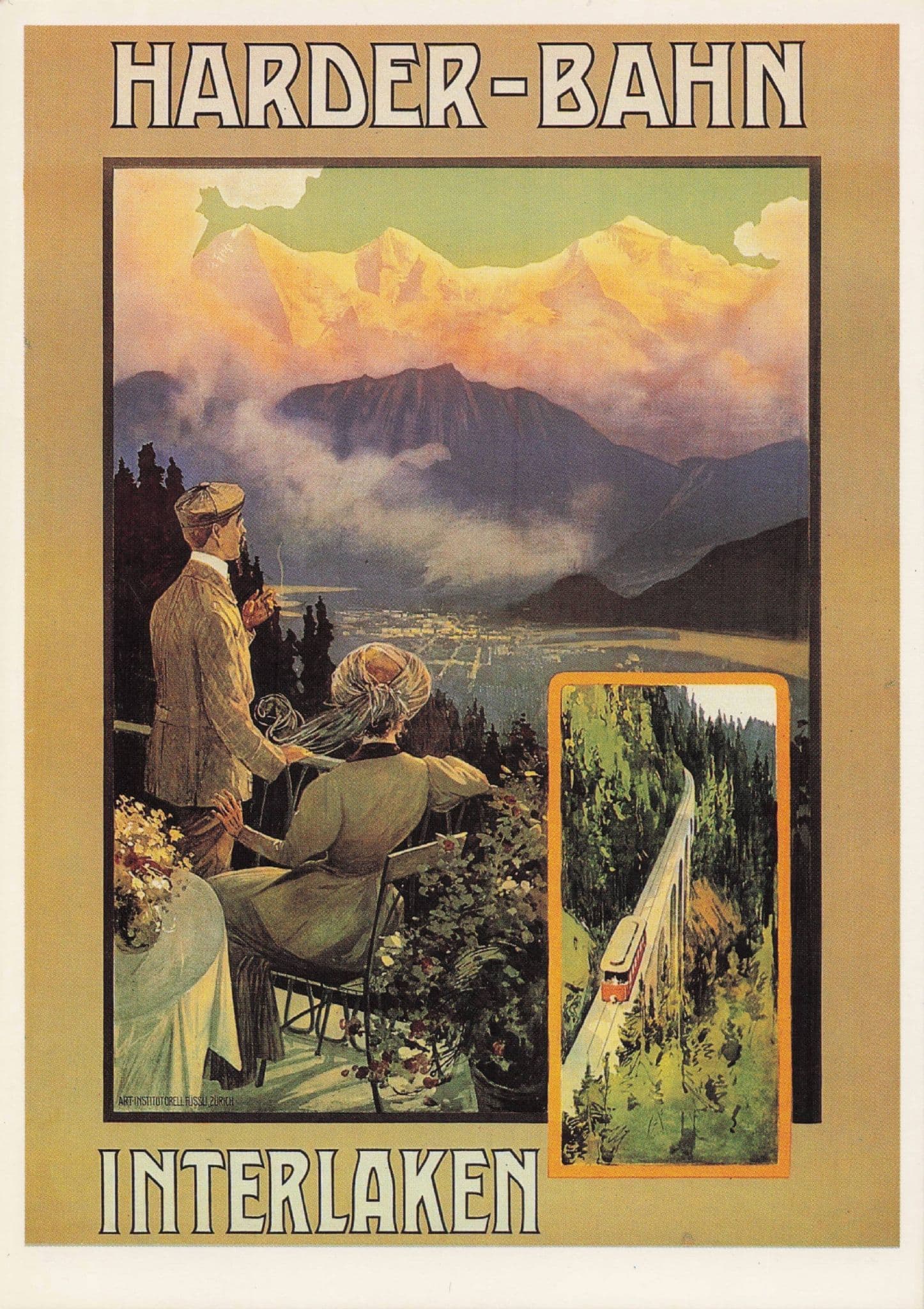 Harder Bahn Interlaken Switzerland Travel Advertising Poster Postcard