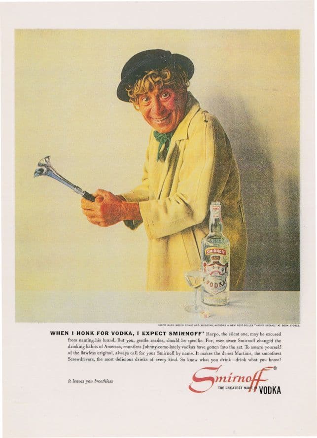 Harpo of Marx Brothers Smirnoff Vodka Advertising Postcard