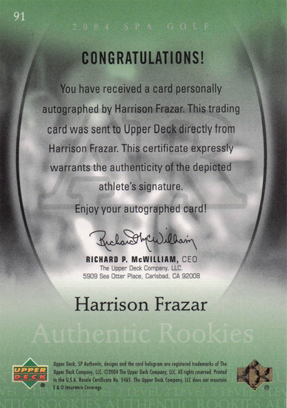 Harrison Frazar Authentic Rookies 2004 Golf SP Hand Signed Autograph Card