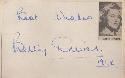 Harry Tate Bette Driver in WW2 Hand Signed Autograph Page
