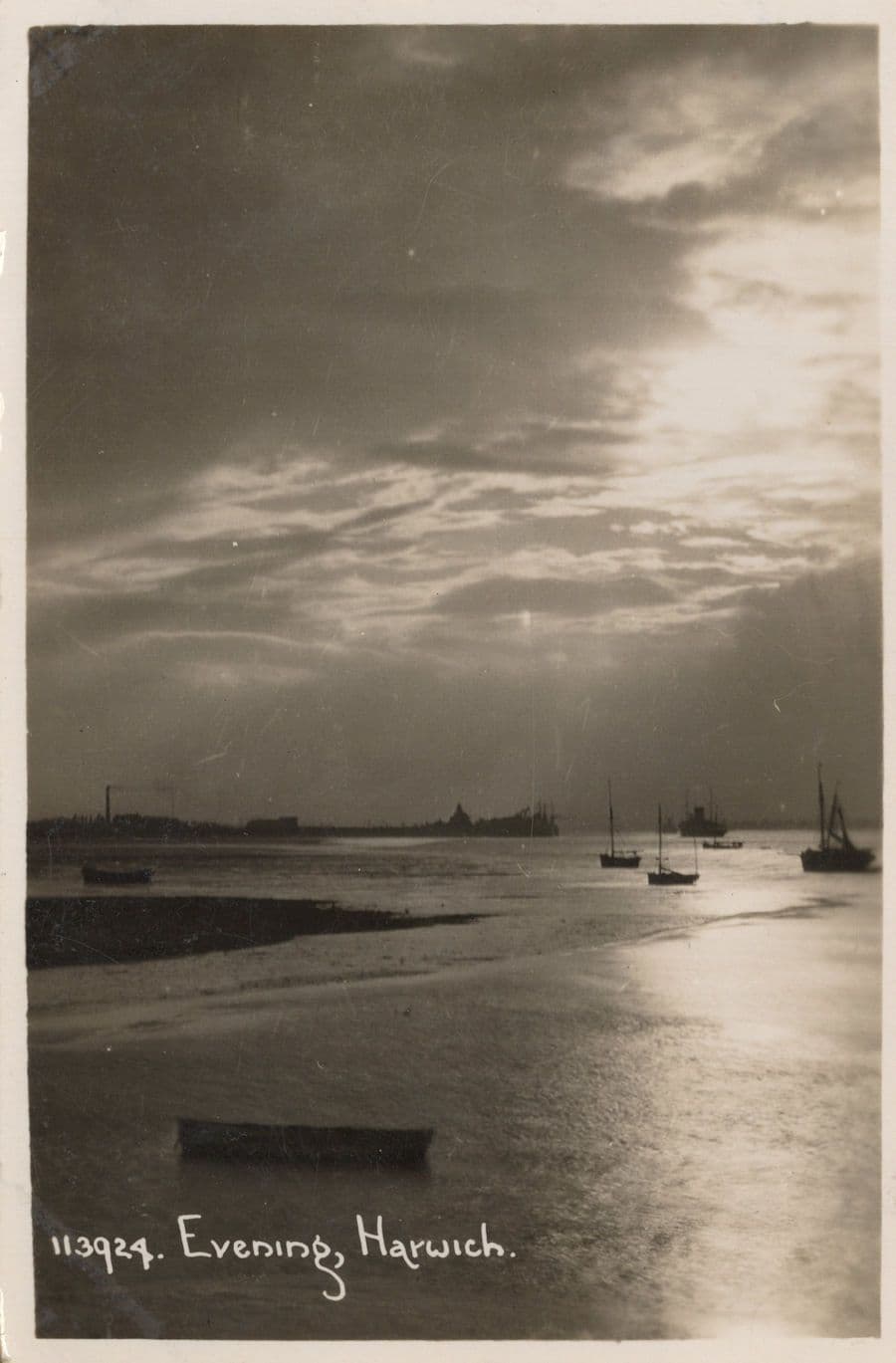 Harwich Essex Sunset Boats Stunning Antique RPC Postcard