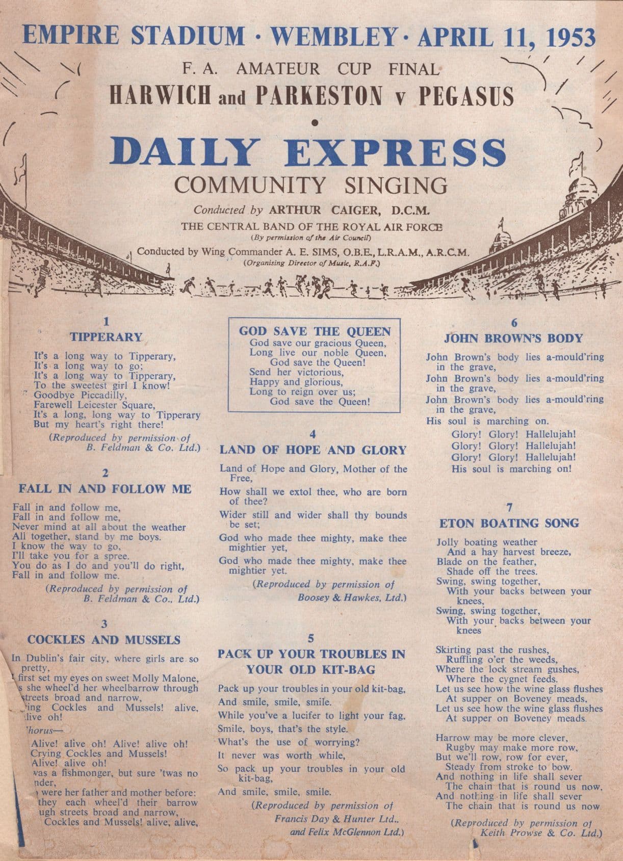 Harwich & Parkeston Football 1953 FA Cup Final Programme Ticket 3x Bundle
