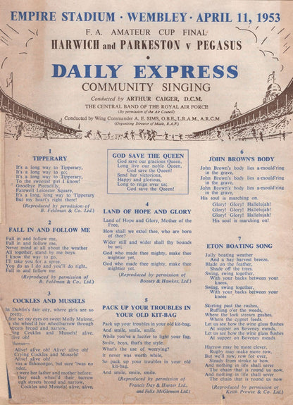 Harwich & Parkeston Football 1953 FA Cup Final Programme Ticket 3x Bundle