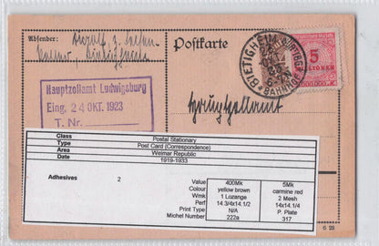 Hauptzollamt Ludwisburg Bietigheim German Antique 1923 Postcard