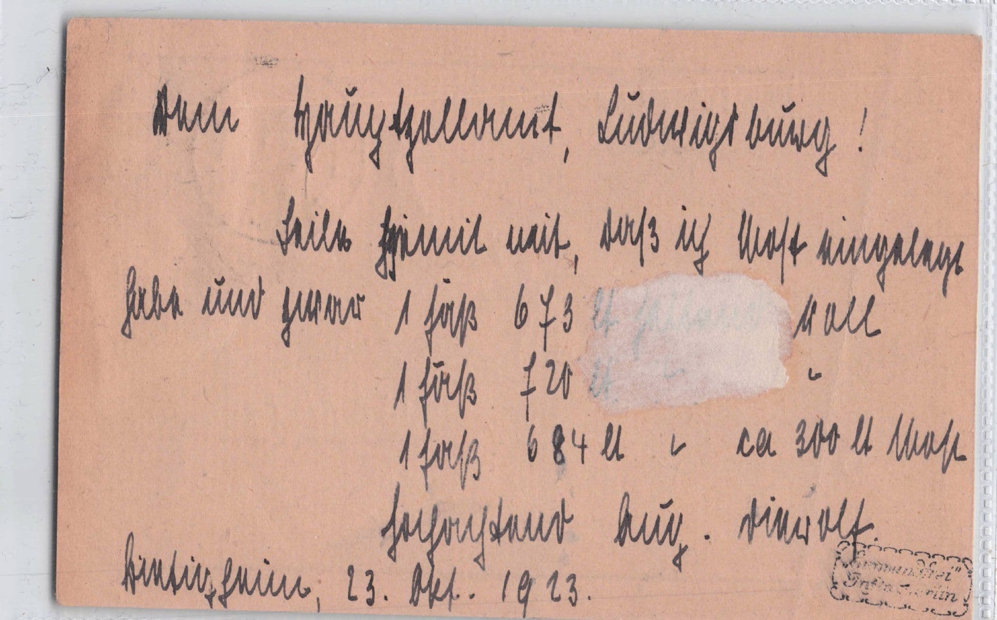 Hauptzollamt Ludwisburg Bietigheim German Antique 1923 Postcard