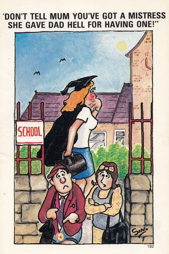 Head Mistress School Teacher Giving Hell Risque 1970s Comic Humour Postcard