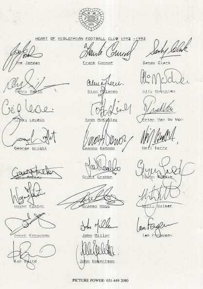 Hearts Scottish Football Club 1993 Printed Multi Signed Photo