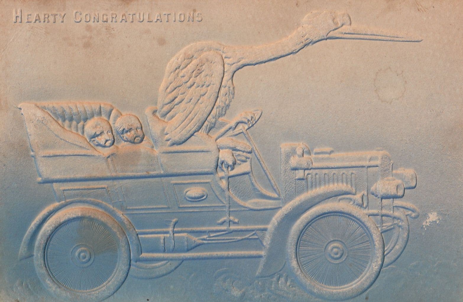 Hearty Congratulations Stork Bird Driving Classic Car Antique 1907 Postcard