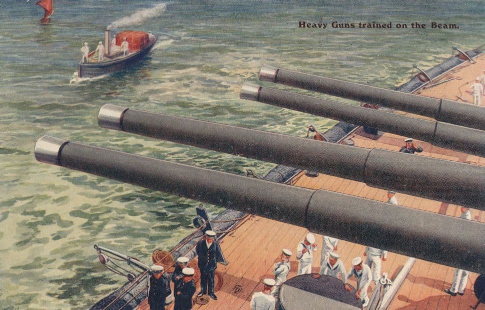 Heavy Guns Trained On The Beams Military Ship Gale & Polden Postcard
