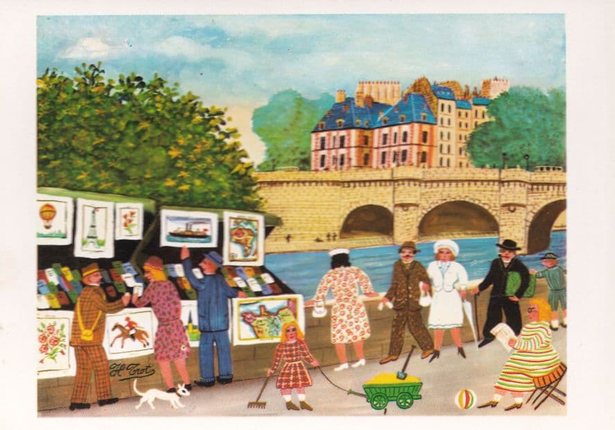 Hector Trotin Bouquinisten An Der Seine Painting Postcard