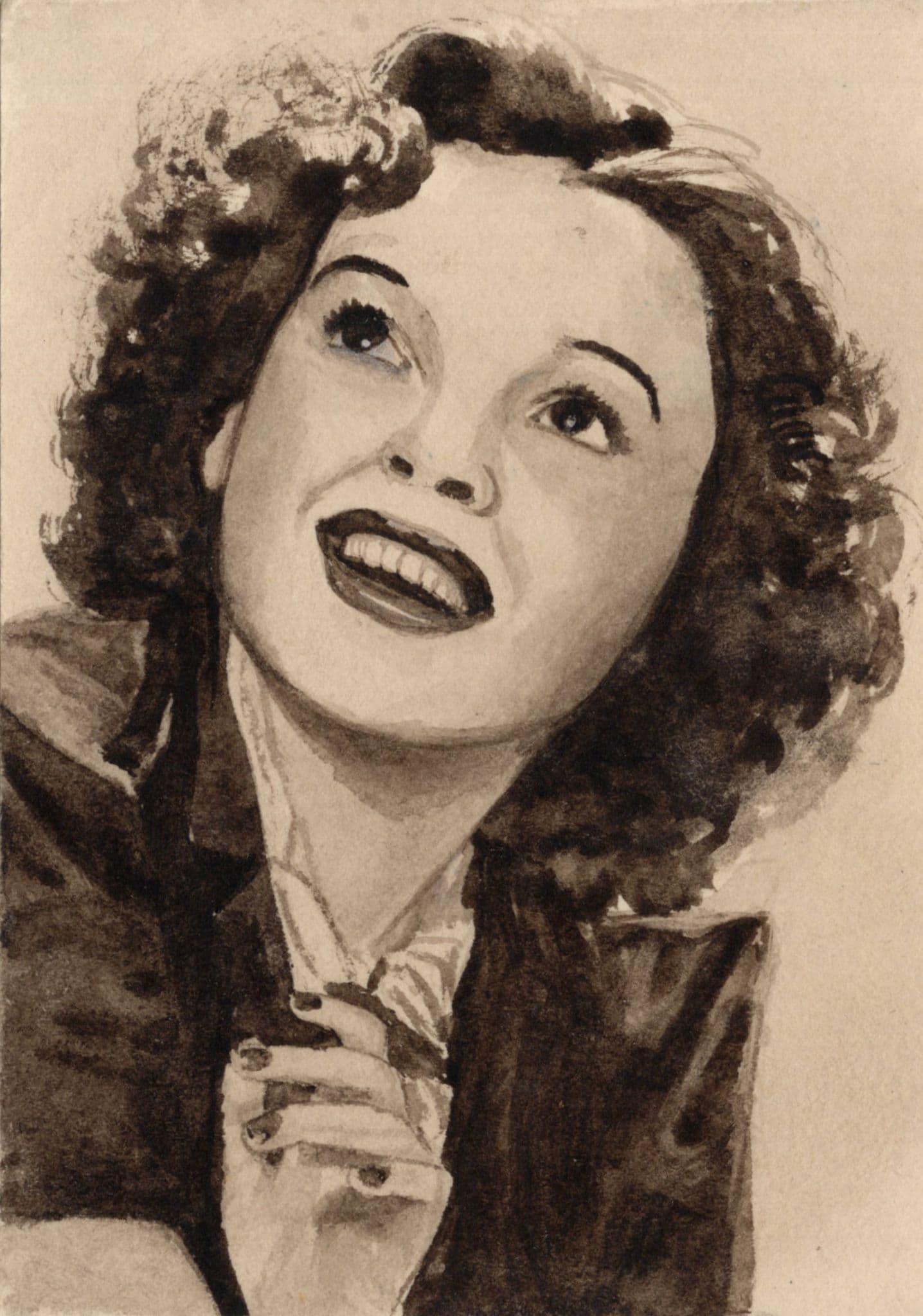 Hedy Lamarr Hollywood Film Actress Rare Old Antique Hand Art Drawing