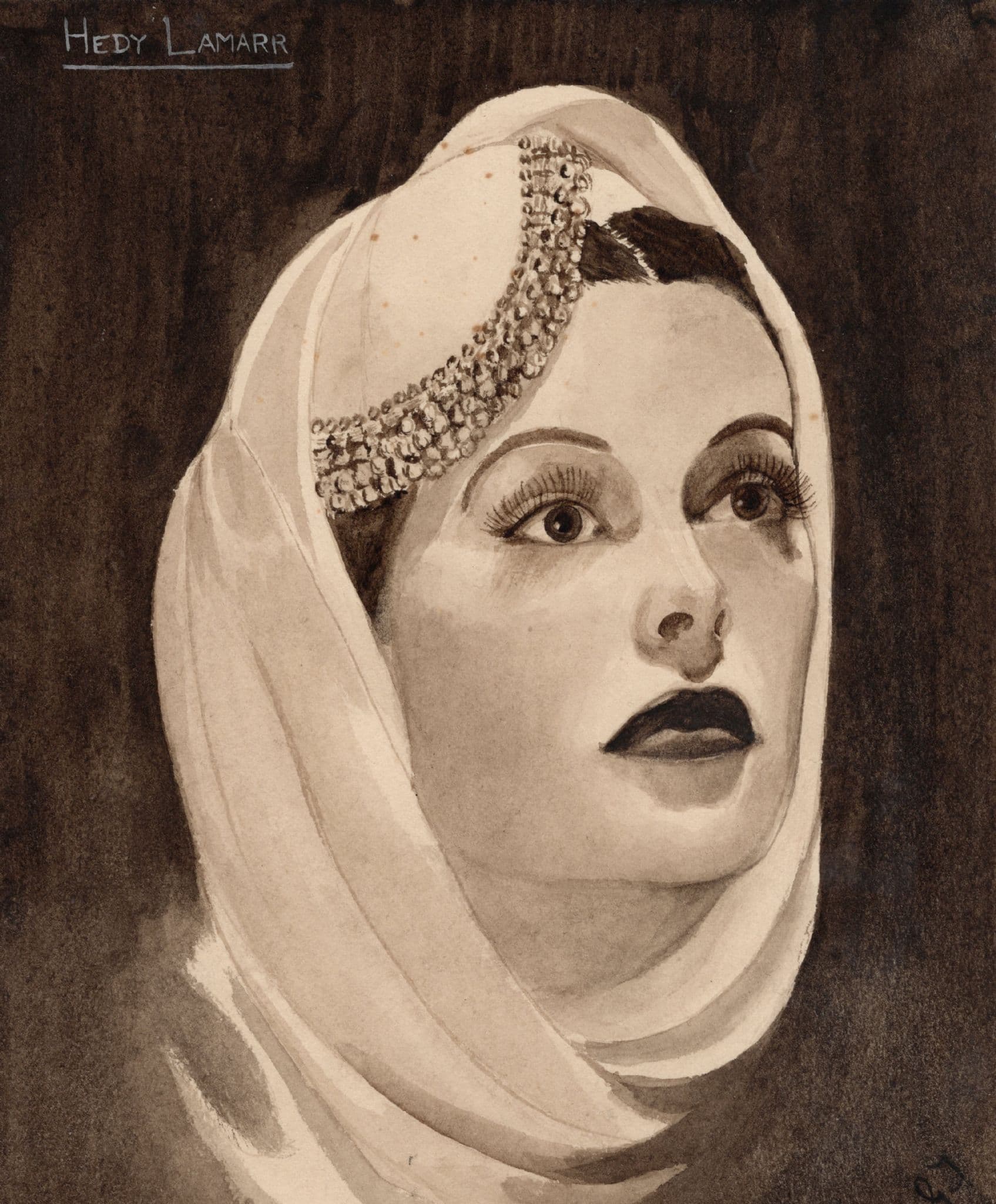 Hedy Lamarr Hollywood Film Actress Vintage Large Art Hand Drawing