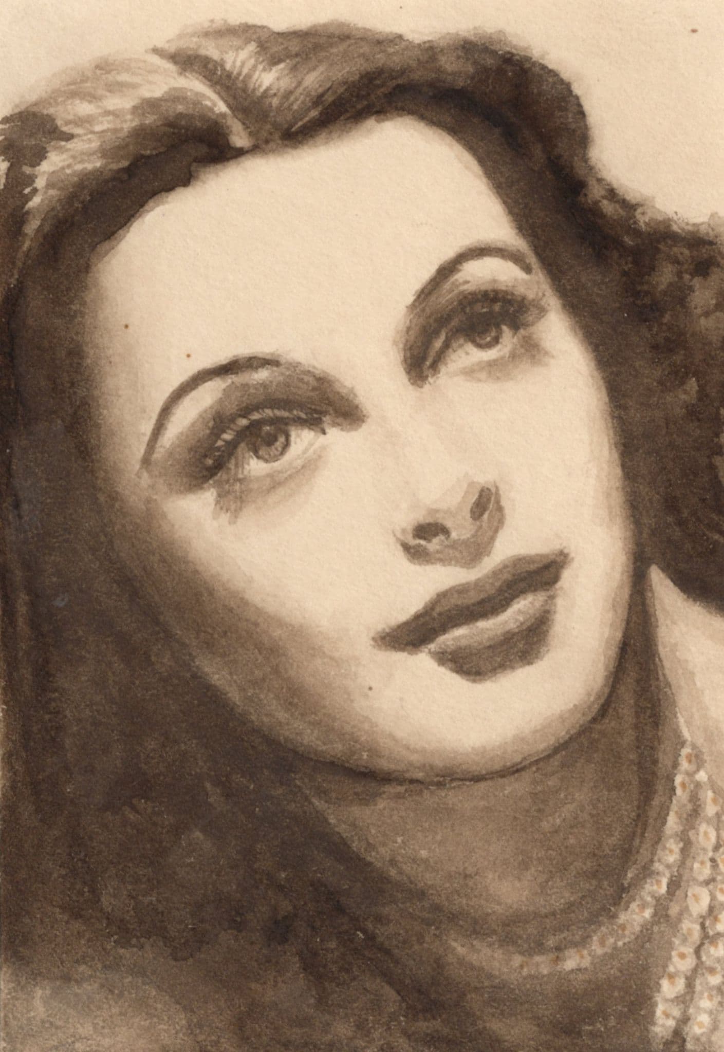 Hedy Lamarr Hollywood Film Actress Vintage Rare Old Hand Art Drawing