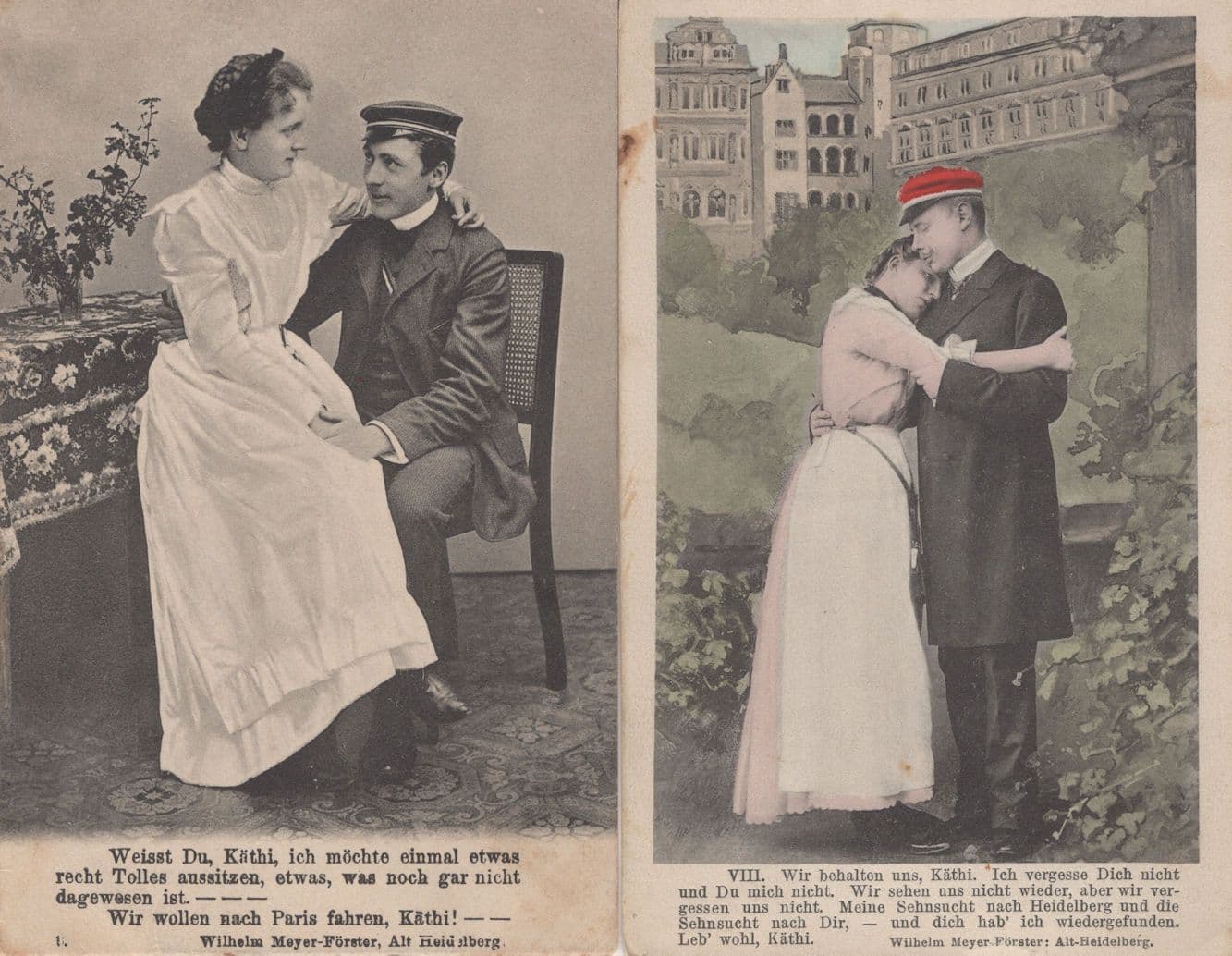 Heidelberg German Cadet Red Hat Old Military Farewell Love 2x Postcard