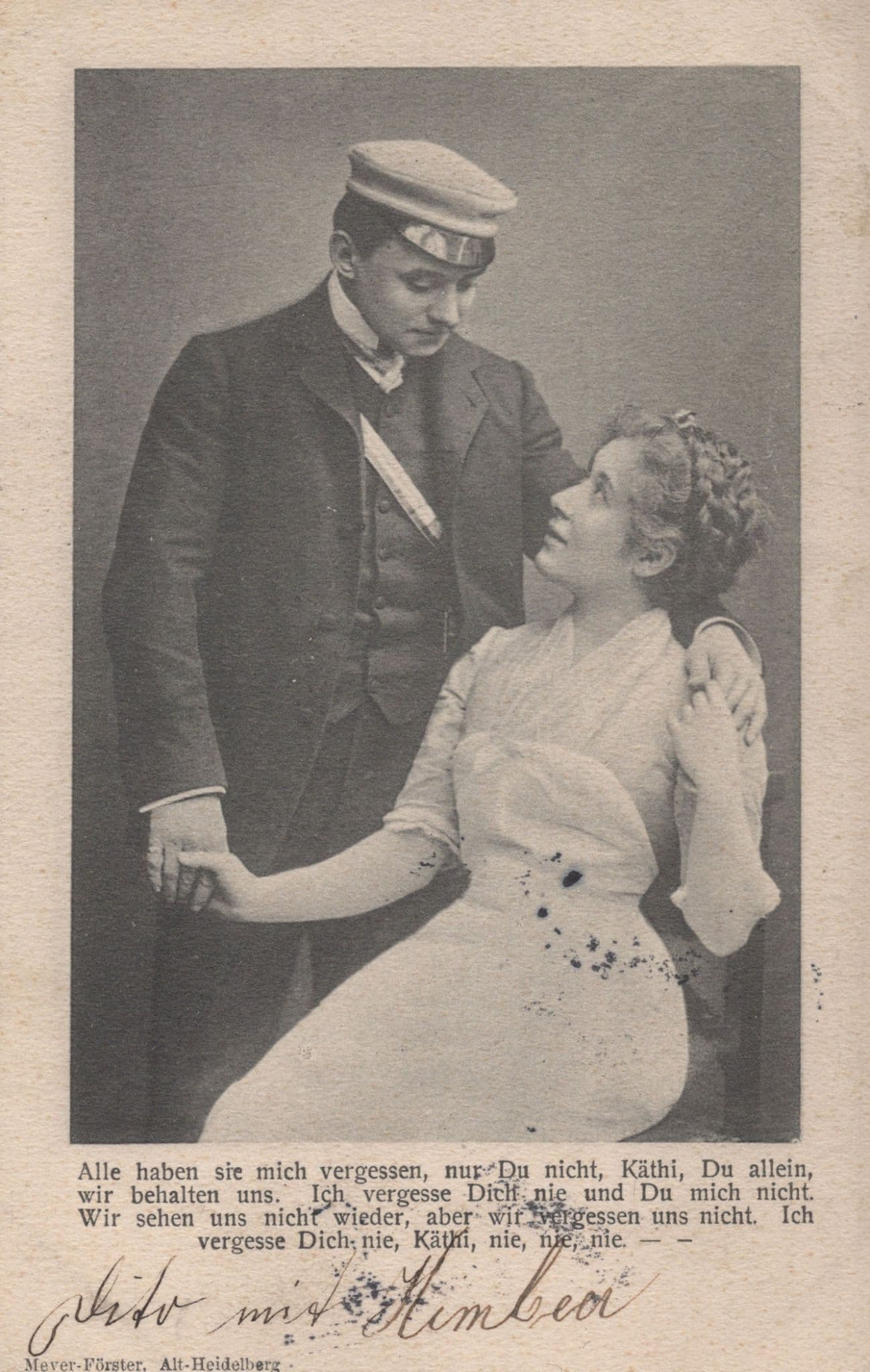 Heidelberg Soldier Cadet Romantic Kathi Poem Old German Military Postcard