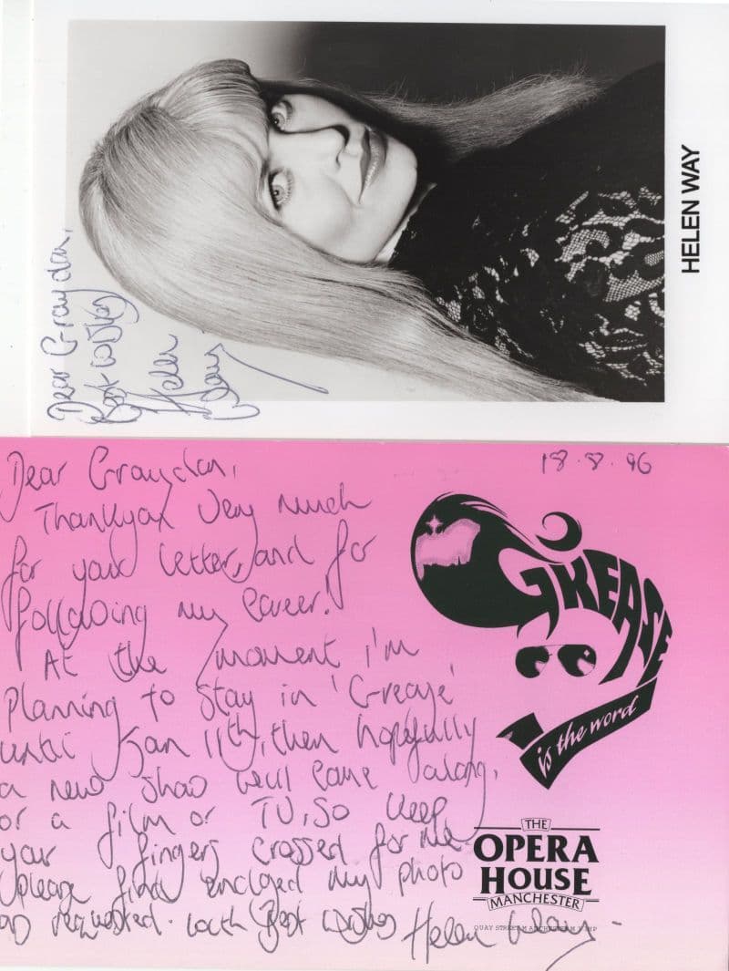 Helen Way Manchester Grease Musical Hand Signed Photo & Card