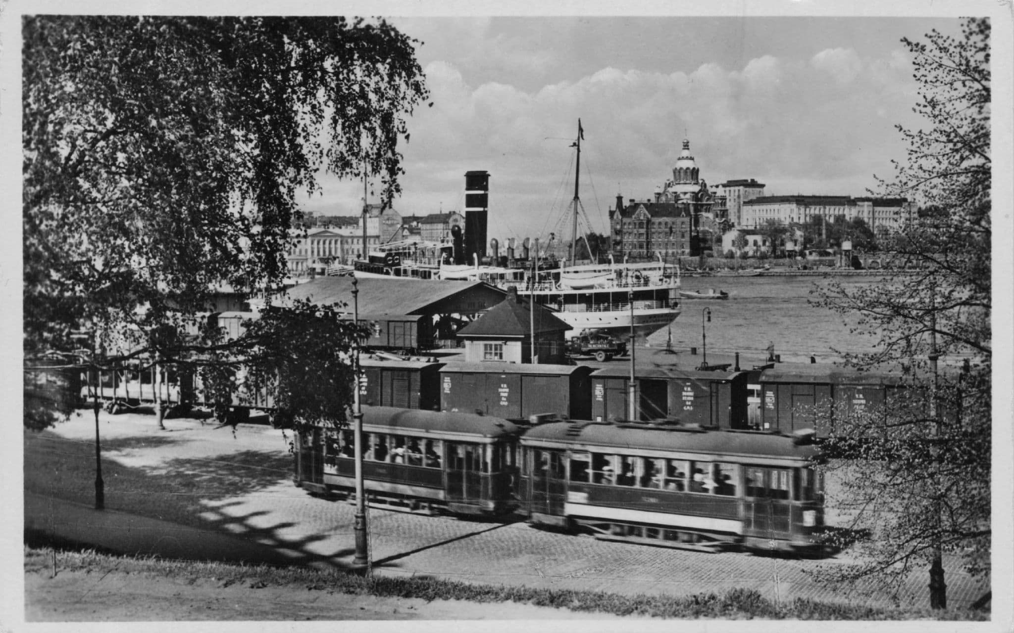 Helsinki Sodra Hamnen Finland Train Boats Real Photo Postcard