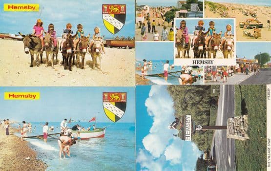 Hemsby Norfolk Donkey Rides Village Sign Donut & Beach Shops 4x 1970s Postcard s