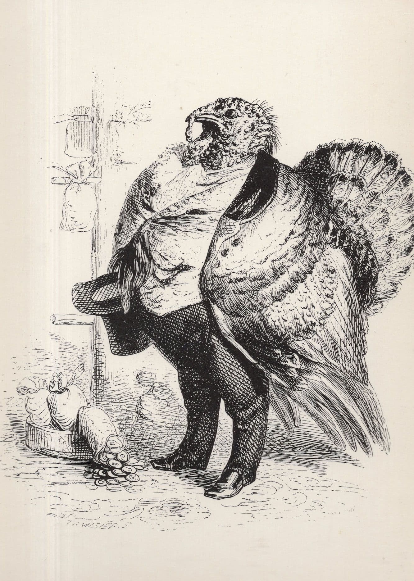 Hen Rooster Bird Banker JJ Grandville Victorian French Illustrator Art Postcard