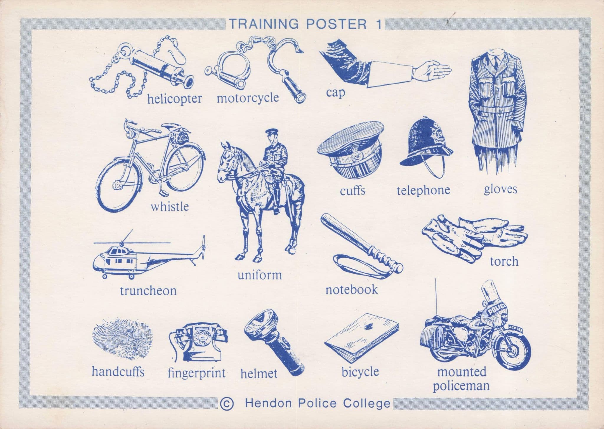 Hendon Police College Old Training Poster Handcuffs Transport Postcard