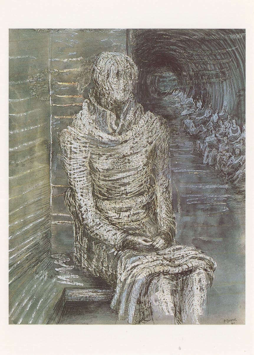 Henry Moore Woman Seated in The London Underground Painting Postcard